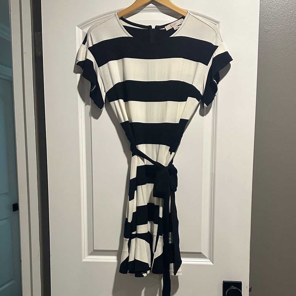 Loft Black and White Striped Dress